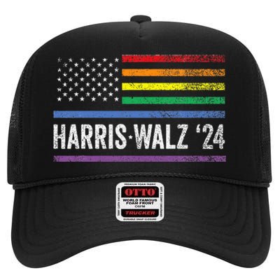 Harris Walz 2024 Election Kamala Tim Waltz American High Crown Mesh Back Trucker Hat