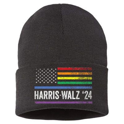 Harris Walz 2024 Election Kamala Tim Waltz American Sustainable Knit Beanie