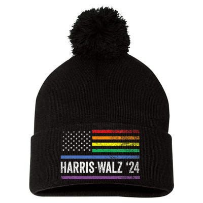 Harris Walz 2024 Election Kamala Tim Waltz American Pom Pom 12in Knit Beanie