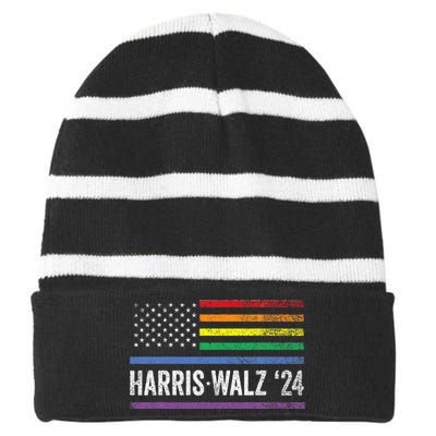 Harris Walz 2024 Election Kamala Tim Waltz American Striped Beanie with Solid Band