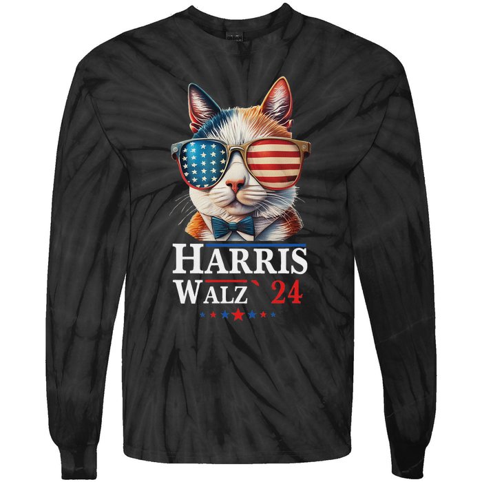 Harris Waltz 2024 Election Cat Ladies Kamala Harris Tie-Dye Long Sleeve Shirt