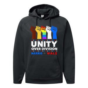 Harris Waltz 2024 Unity Over Division Kamala Harris Tim Walz Performance Fleece Hoodie