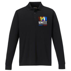 Harris Waltz 2024 Unity Over Division Kamala Harris Tim Walz Performance Long Sleeve Polo