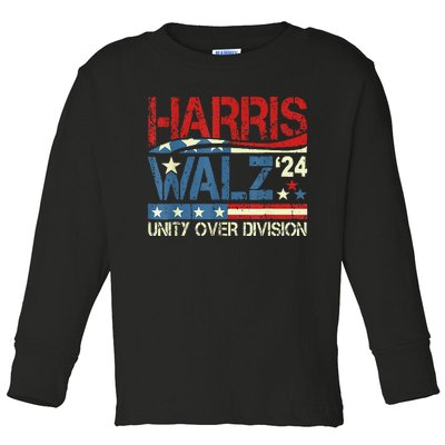 Harris Waltz 2024 Unity Over Division Kamala Harris Tim Walz Toddler Long Sleeve Shirt