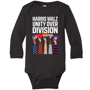 Harris Waltz 2024 Unity Over Division Kamala Harris Tim Walz Baby Long Sleeve Bodysuit