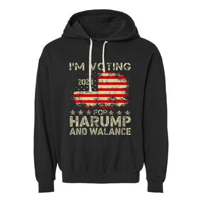 Harump Wallace 2024 Harris Trump Walz Vance Garment-Dyed Fleece Hoodie