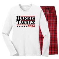 Harris Walz 2024 Funny Harris Walz Women's Long Sleeve Flannel Pajama Set 