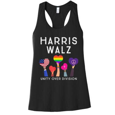 Harris Waltz 2024 Unity Over Division Kamala Harris Tim Walz Women's Racerback Tank