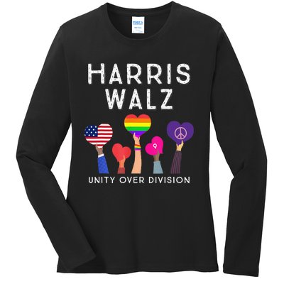 Harris Waltz 2024 Unity Over Division Kamala Harris Tim Walz Ladies Long Sleeve Shirt