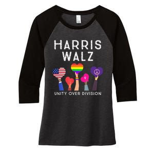 Harris Waltz 2024 Unity Over Division Kamala Harris Tim Walz Women's Tri-Blend 3/4-Sleeve Raglan Shirt