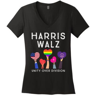 Harris Waltz 2024 Unity Over Division Kamala Harris Tim Walz Women's V-Neck T-Shirt