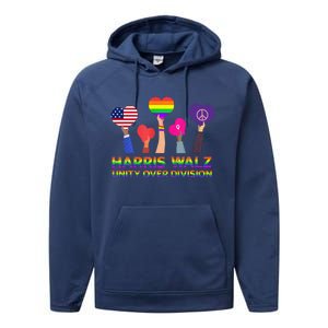 Harris Waltz 2024 Unity Over Division Kamala Harris Tim Walz Performance Fleece Hoodie