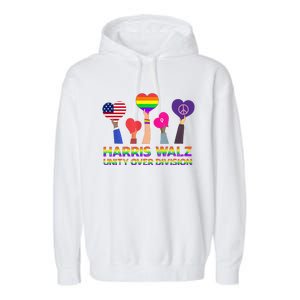 Harris Waltz 2024 Unity Over Division Kamala Harris Tim Walz Garment-Dyed Fleece Hoodie