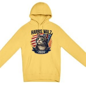 Harris Walz 2024 Funny Cat Kamala Tim Election Art Premium Pullover Hoodie