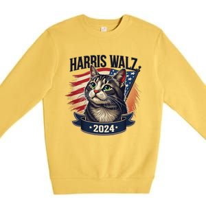 Harris Walz 2024 Funny Cat Kamala Tim Election Art Premium Crewneck Sweatshirt