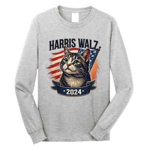 Harris Walz 2024 Funny Cat Kamala Tim Election Art Long Sleeve Shirt