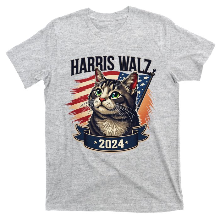 Harris Walz 2024 Funny Cat Kamala Tim Election Art T-Shirt