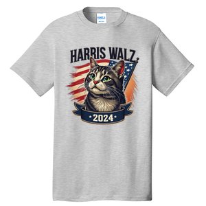 Harris Walz 2024 Funny Cat Kamala Tim Election Art Tall T-Shirt