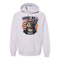 Harris Walz 2024 Funny Cat Kamala Tim Election Art Premium Hoodie