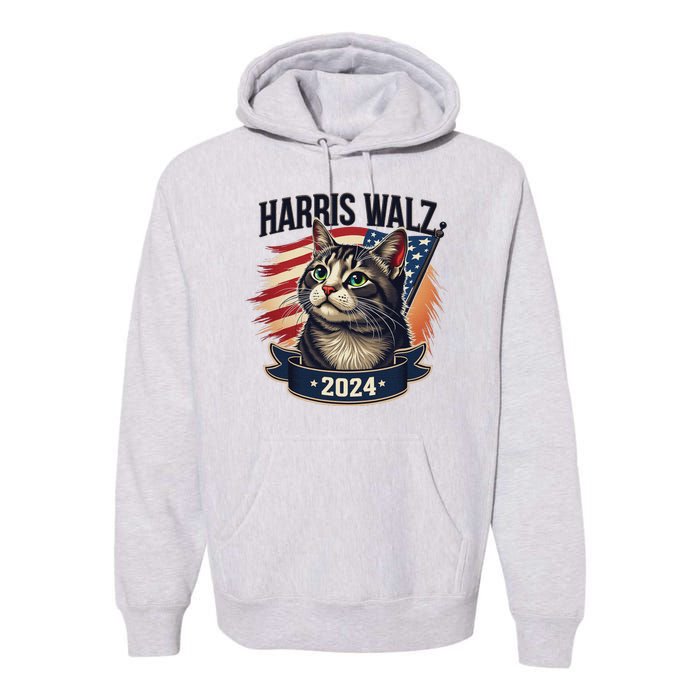 Harris Walz 2024 Funny Cat Kamala Tim Election Art Premium Hoodie