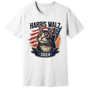 Harris Walz 2024 Funny Cat Kamala Tim Election Art Premium T-Shirt