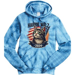 Harris Walz 2024 Funny Cat Kamala Tim Election Art Tie Dye Hoodie