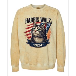 Harris Walz 2024 Funny Cat Kamala Tim Election Art Colorblast Crewneck Sweatshirt