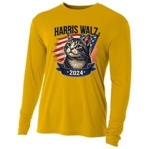 Harris Walz 2024 Funny Cat Kamala Tim Election Art Cooling Performance Long Sleeve Crew