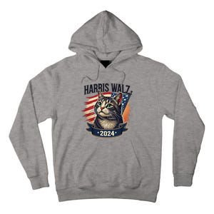 Harris Walz 2024 Funny Cat Kamala Tim Election Art Tall Hoodie