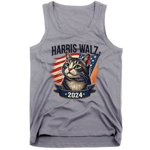 Harris Walz 2024 Funny Cat Kamala Tim Election Art Tank Top