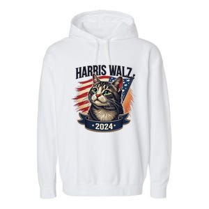 Harris Walz 2024 Funny Cat Kamala Tim Election Art Garment-Dyed Fleece Hoodie