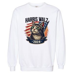 Harris Walz 2024 Funny Cat Kamala Tim Election Art Garment-Dyed Sweatshirt