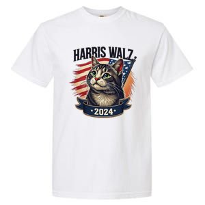 Harris Walz 2024 Funny Cat Kamala Tim Election Art Garment-Dyed Heavyweight T-Shirt