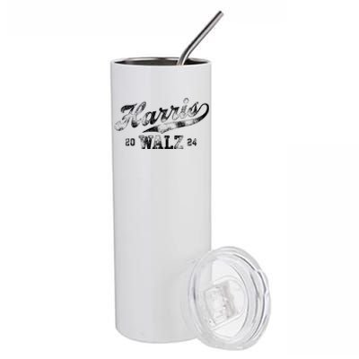 Harris Walz 2024 Script Baseball Women Harris Waltz 2024 Stainless Steel Tumbler