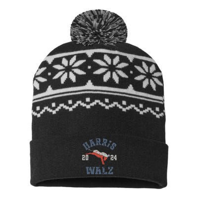 Harris Walz 2024 Election Campaign Donkey USA-Made Snowflake Beanie