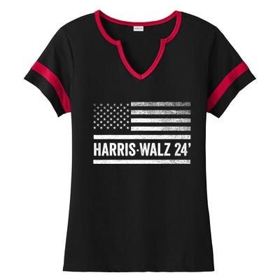 Harris Walz 2024 Election Kamala Tim Waltz American Flag Ladies Halftime Notch Neck Tee