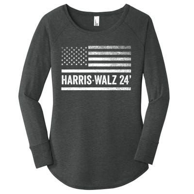 Harris Walz 2024 Election Kamala Tim Waltz American Flag Women's Perfect Tri Tunic Long Sleeve Shirt