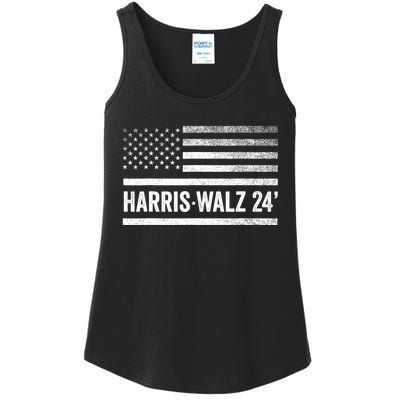 Harris Walz 2024 Election Kamala Tim Waltz American Flag Ladies Essential Tank