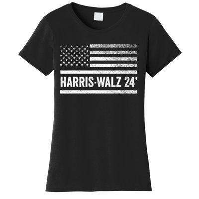 Harris Walz 2024 Election Kamala Tim Waltz American Flag Women's T-Shirt