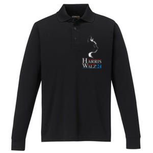 Harris Waltz 2024 Cat Election Kamala Harris Tim Walz 2024 Performance Long Sleeve Polo