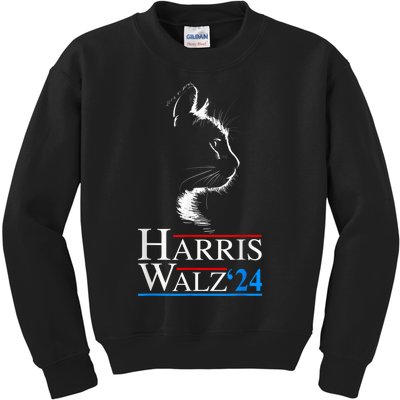 Harris Waltz 2024 Cat Election Kamala Harris Tim Walz 2024 Kids Sweatshirt