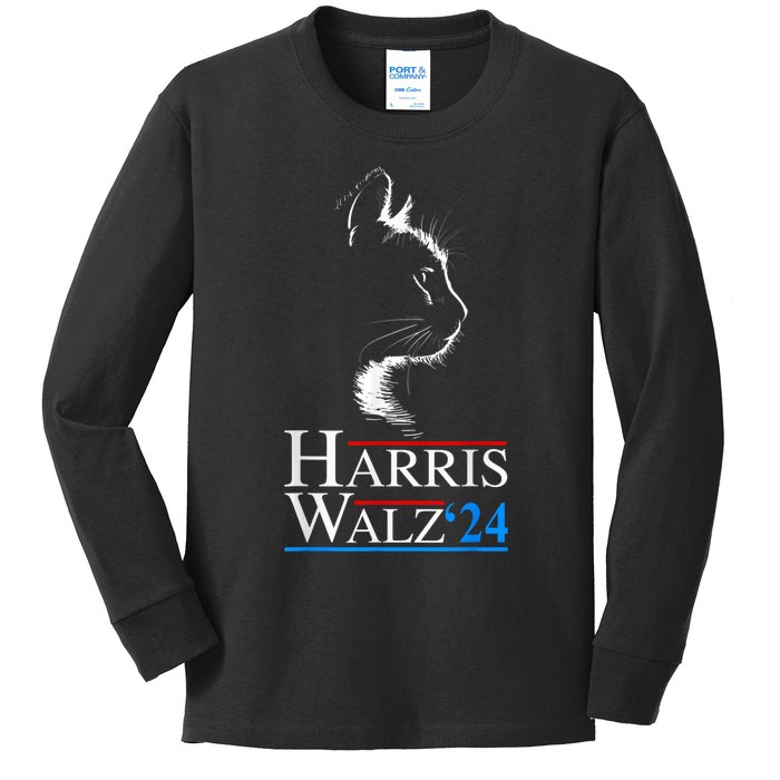 Harris Waltz 2024 Cat Election Kamala Harris Tim Walz 2024 Kids Long Sleeve Shirt