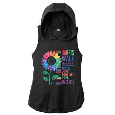 Harris Walz 2024 Peace Love Equality Hope Ladies PosiCharge Tri-Blend Wicking Draft Hoodie Tank