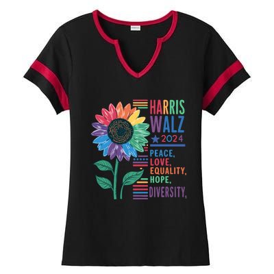 Harris Walz 2024 Peace Love Equality Hope Ladies Halftime Notch Neck Tee