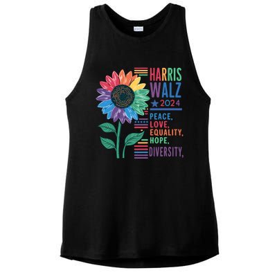 Harris Walz 2024 Peace Love Equality Hope Ladies PosiCharge Tri-Blend Wicking Tank