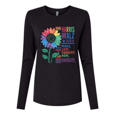 Harris Walz 2024 Peace Love Equality Hope Womens Cotton Relaxed Long Sleeve T-Shirt