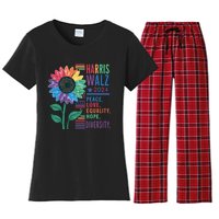 Harris Walz 2024 Peace Love Equality Hope Women's Flannel Pajama Set