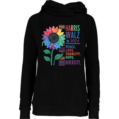 Harris Walz 2024 Peace Love Equality Hope Womens Funnel Neck Pullover Hood