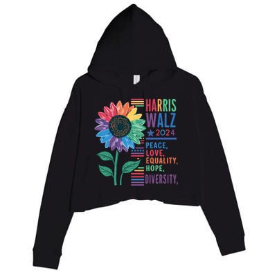 Harris Walz 2024 Peace Love Equality Hope Crop Fleece Hoodie