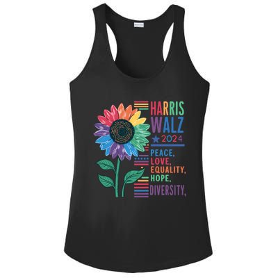 Harris Walz 2024 Peace Love Equality Hope Ladies PosiCharge Competitor Racerback Tank